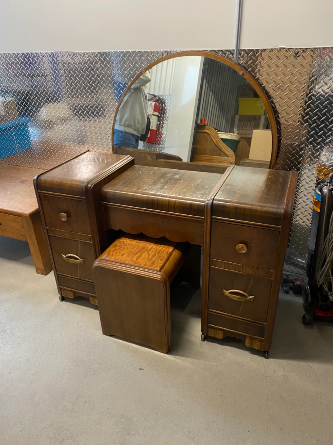 Vintage Vanity Table with Mirror and Stool - photo 2