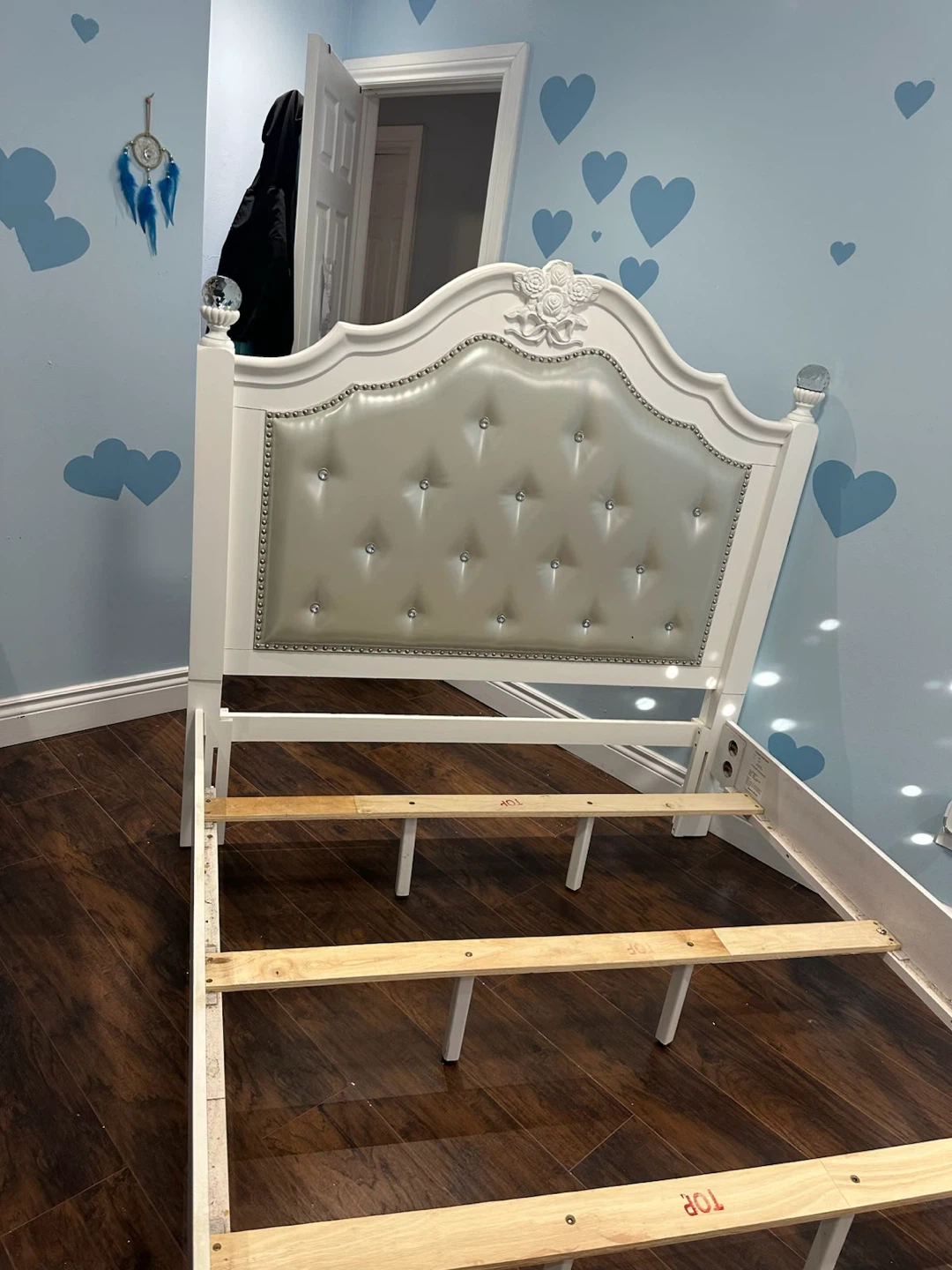 White Tufted Headboard Bed Frame with Rose Detail - photo 2