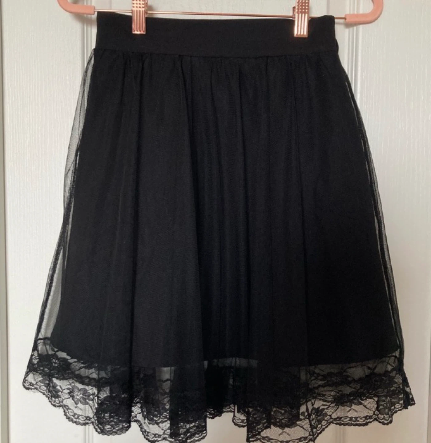 Black Tulle Mesh Skirt Lace Trim