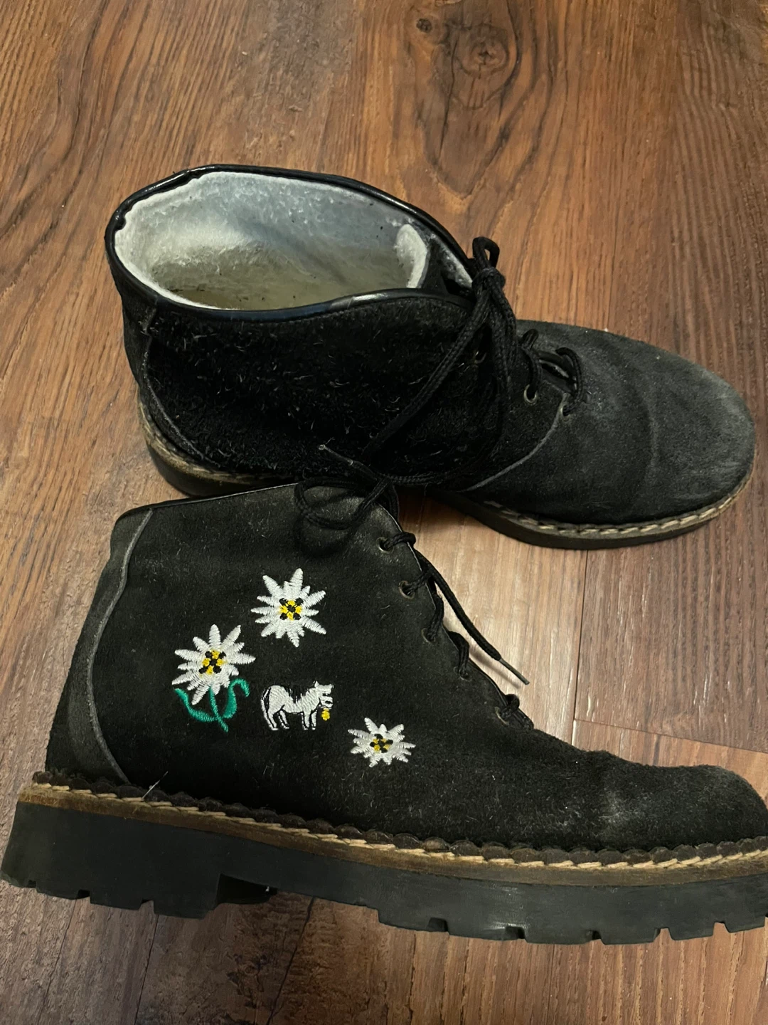 Embroidered suede boots