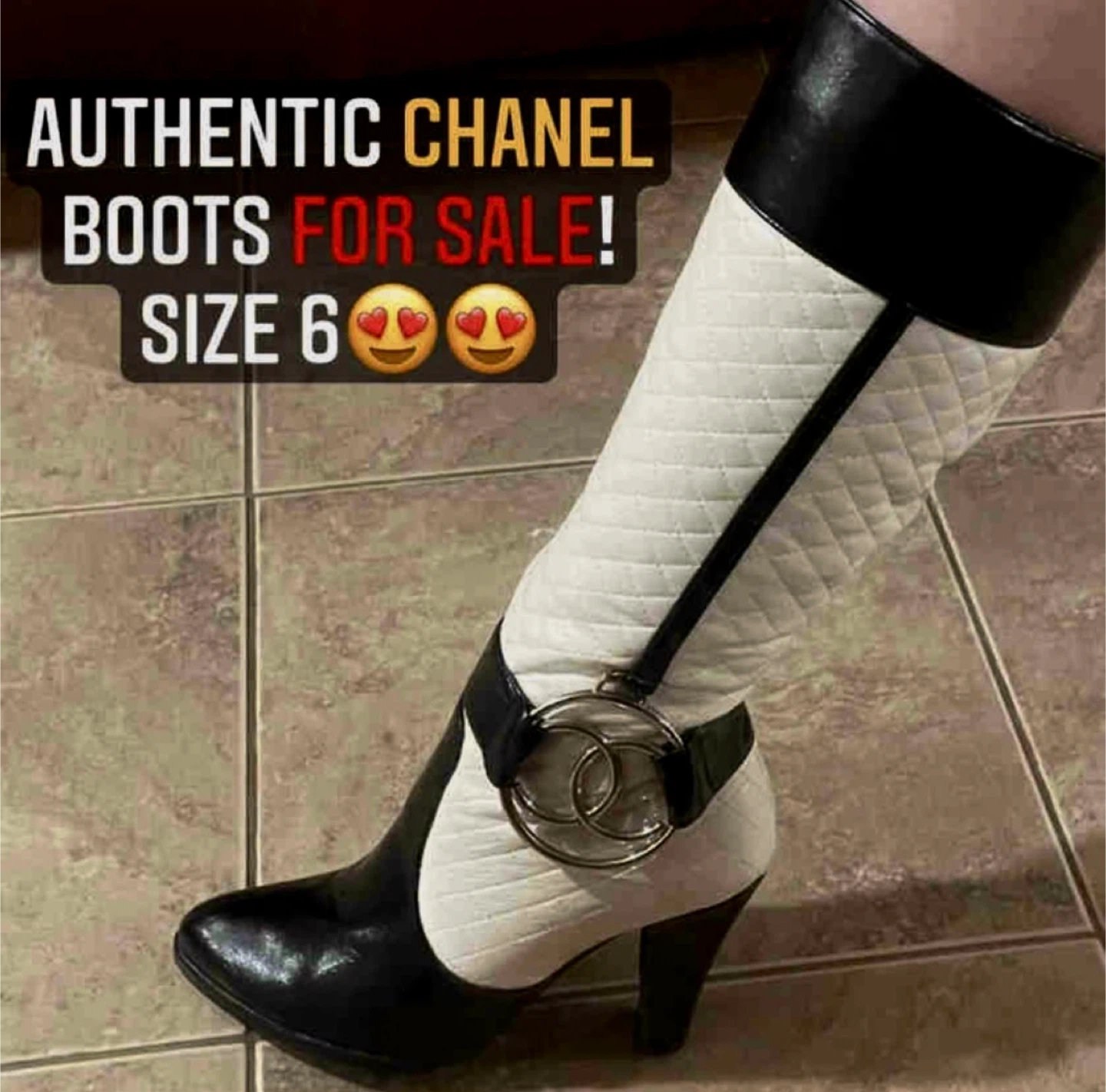 CHANEL QUILTED WHITE LEATHER CC CLASP KNEE-HIGH BOOTS - Size 6/7