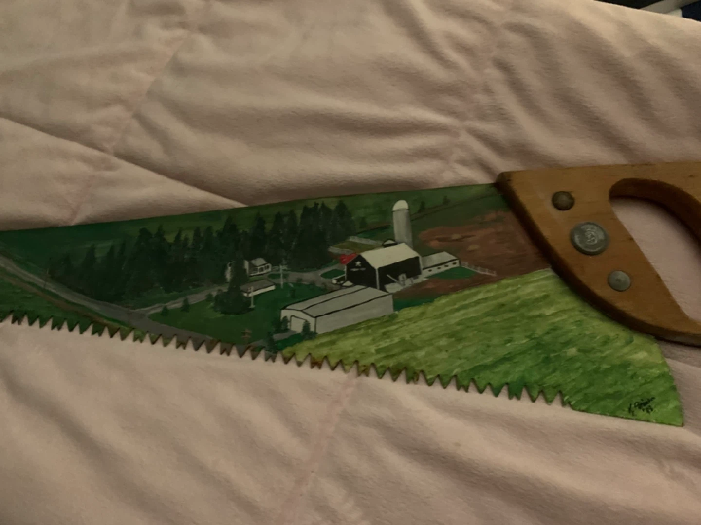 Hand Saw with Farm Scene Painting