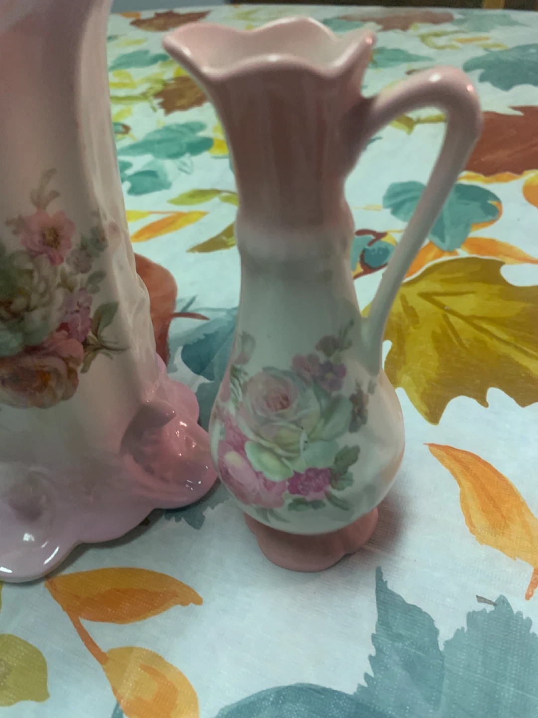 Pair of Vintage Pink Floral Vases