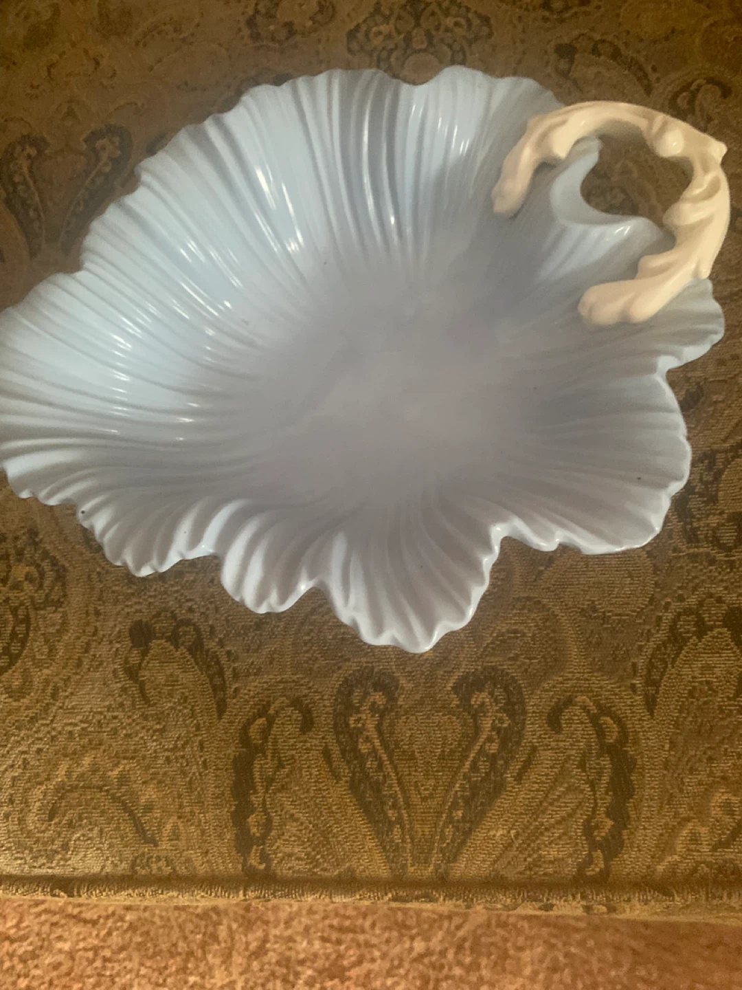 Antique Light Blue Scalloped Decorative Bowl with Handle - photo 2