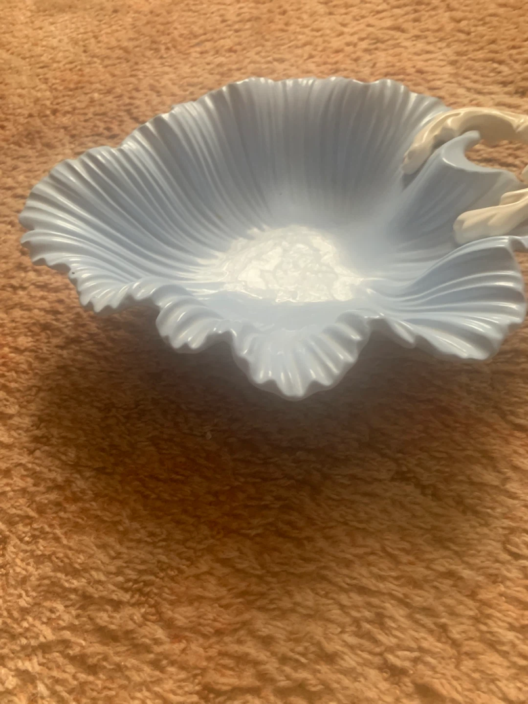Antique Light Blue Scalloped Decorative Bowl with Handle - photo 3