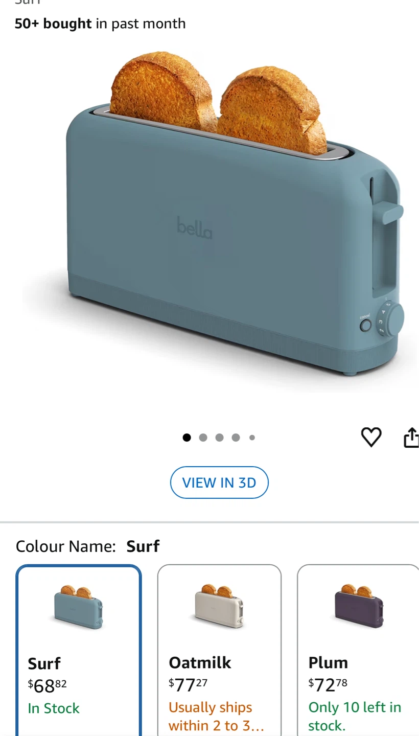 BELLA 2 Slice Slim Toaster - Surf Colour