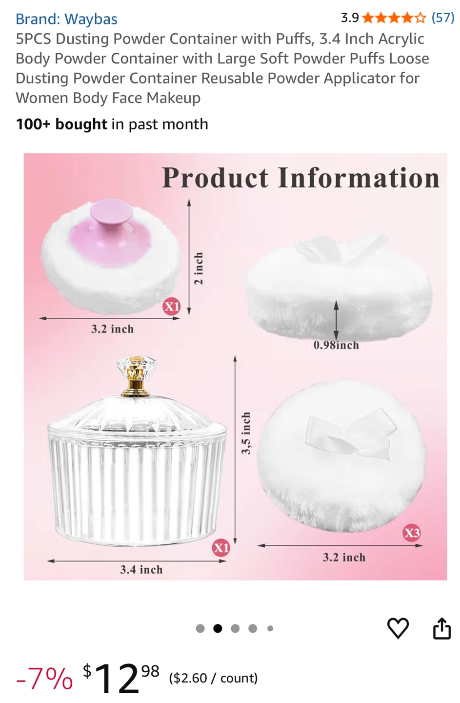 Waybas 5PCS Acrylic Powder Container with Puffs - photo 2