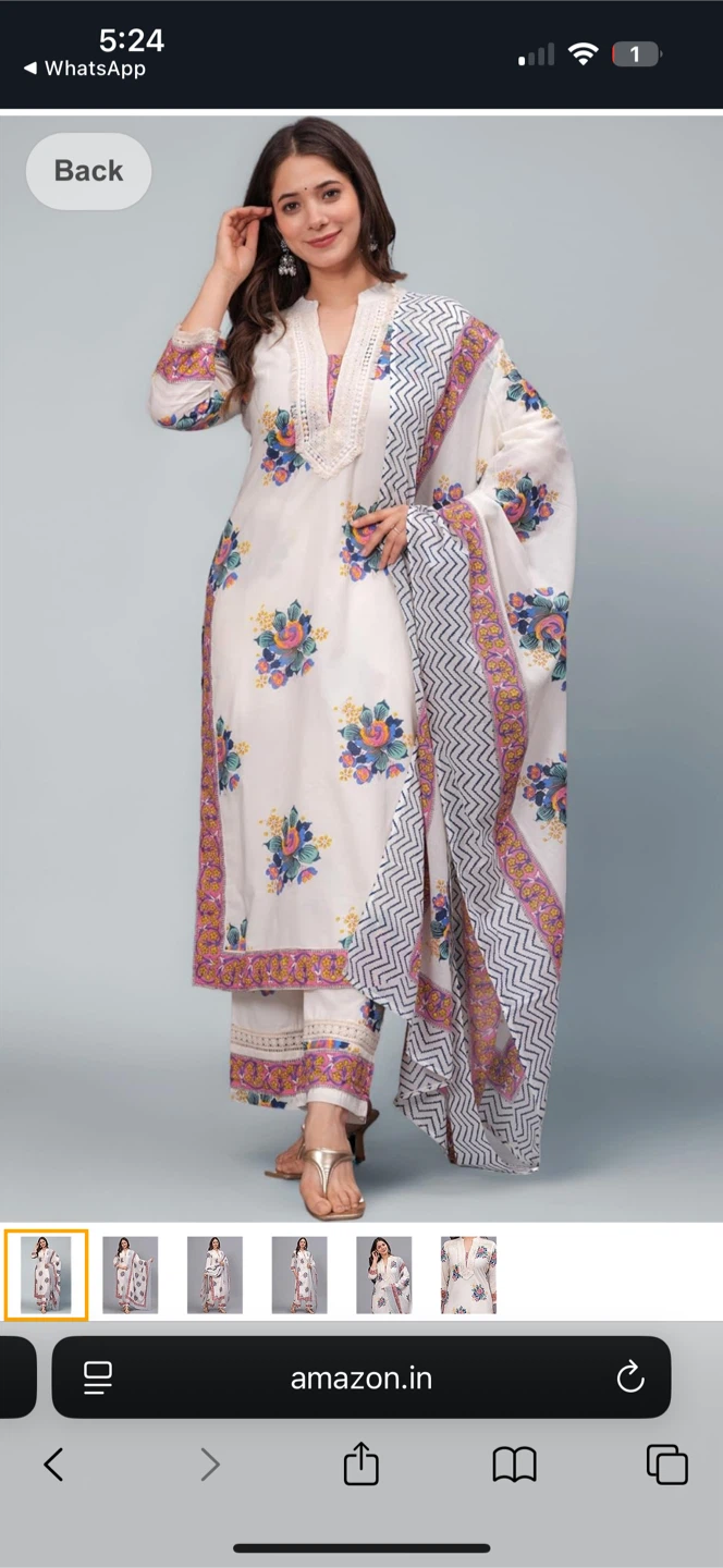 Women's White Kurta Set with Floral Print