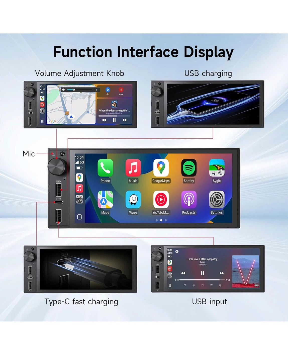 Single Din Car Stereo with Wireless CarPlay Android Auto - photo 3