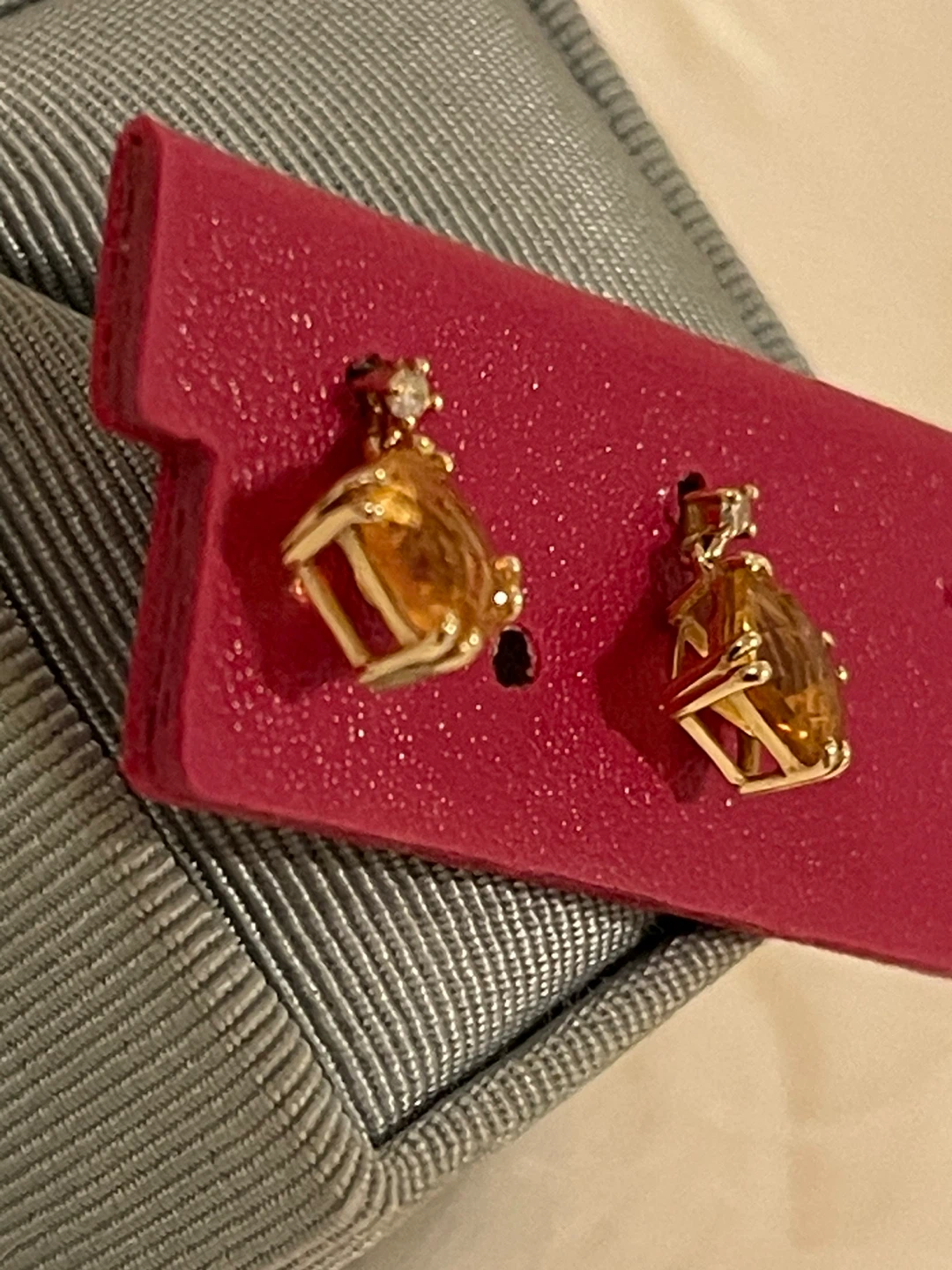 “RARE” Antique .82 crt ea Citrine & Diamond Earrings 14Kyg (585)