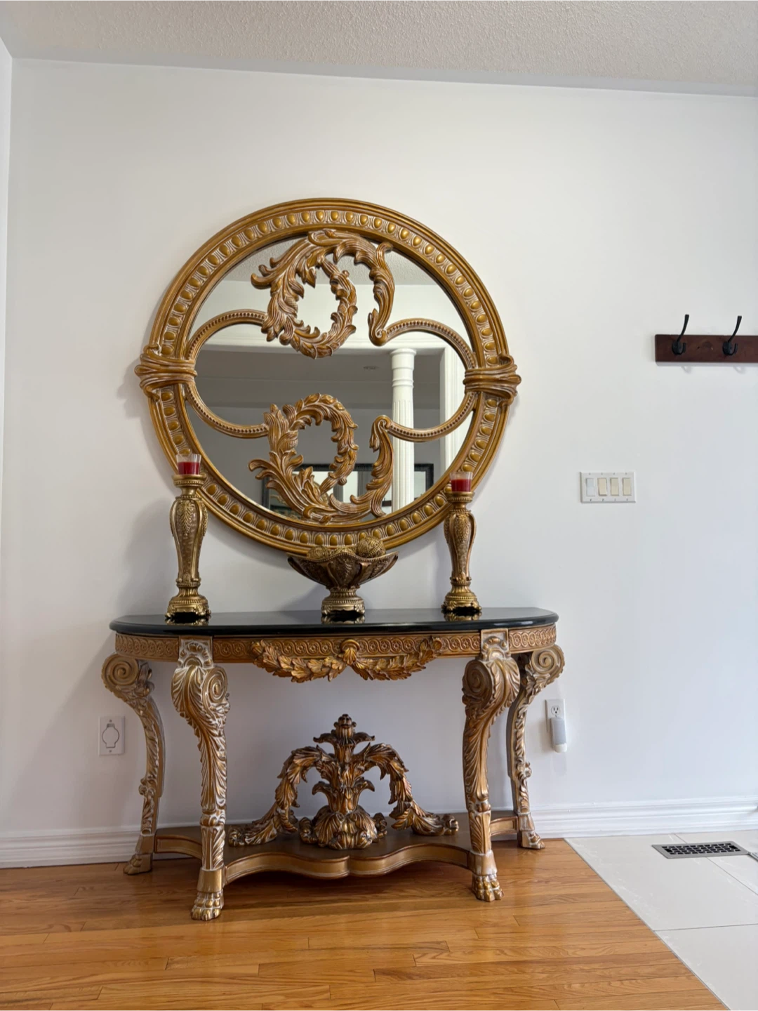 Ornate Gold Console Table with Oval Mirror