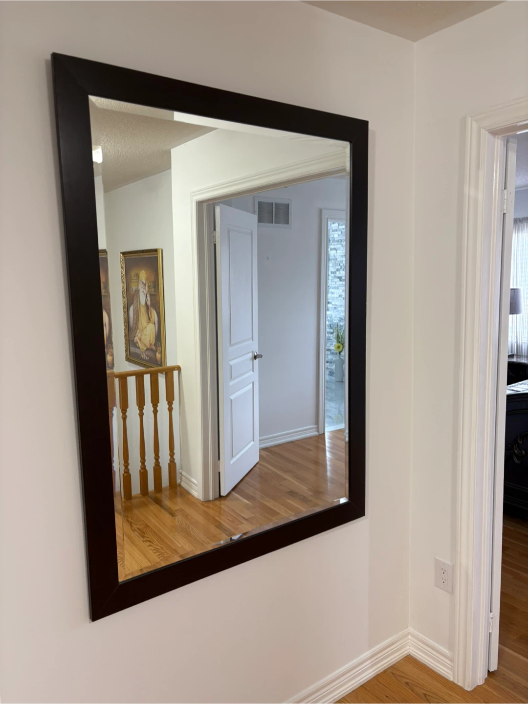 Square Wall Mirror with Dark Wood Frame