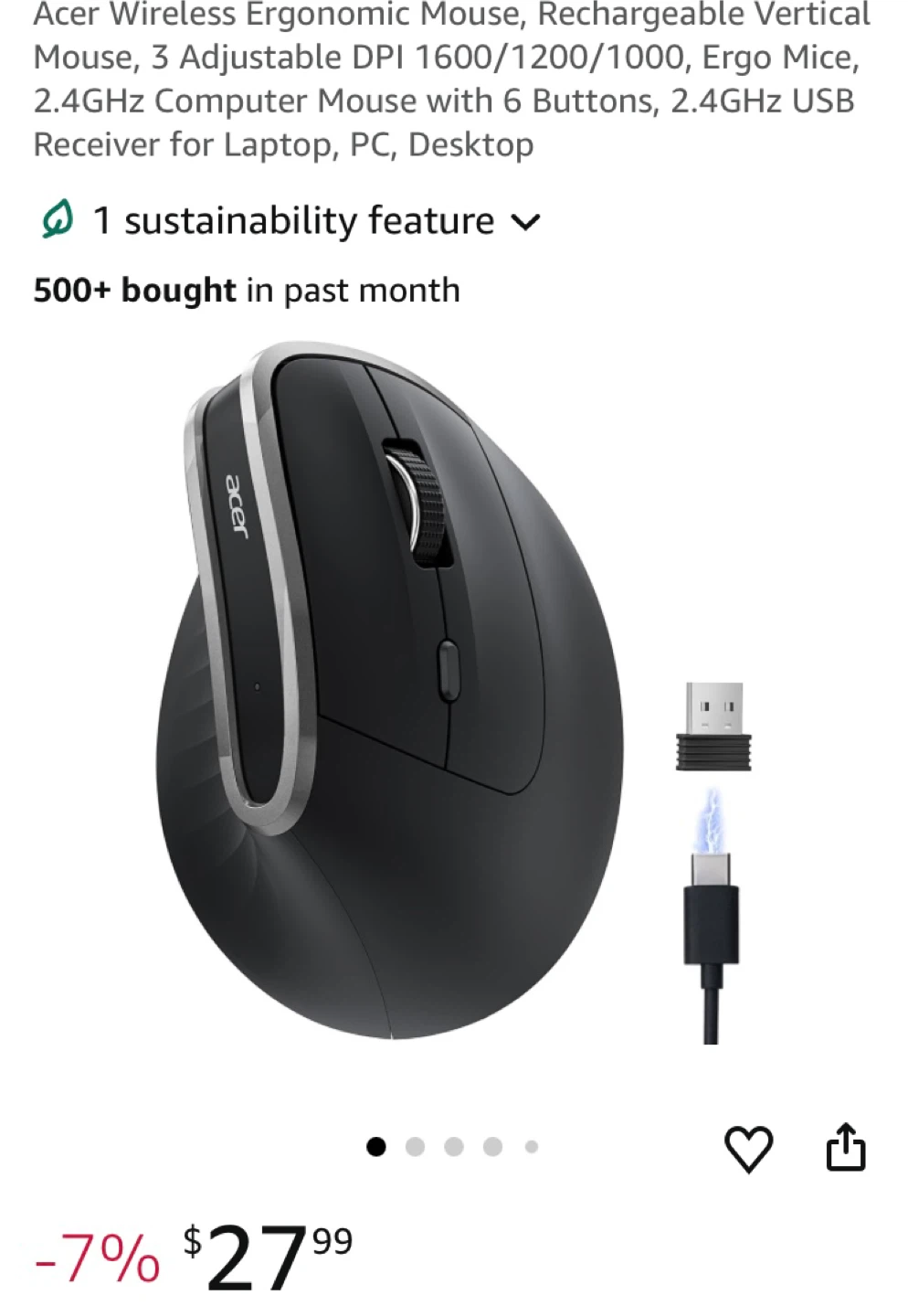 Acer Ergonomic Wireless Vertical Mouse - photo 3