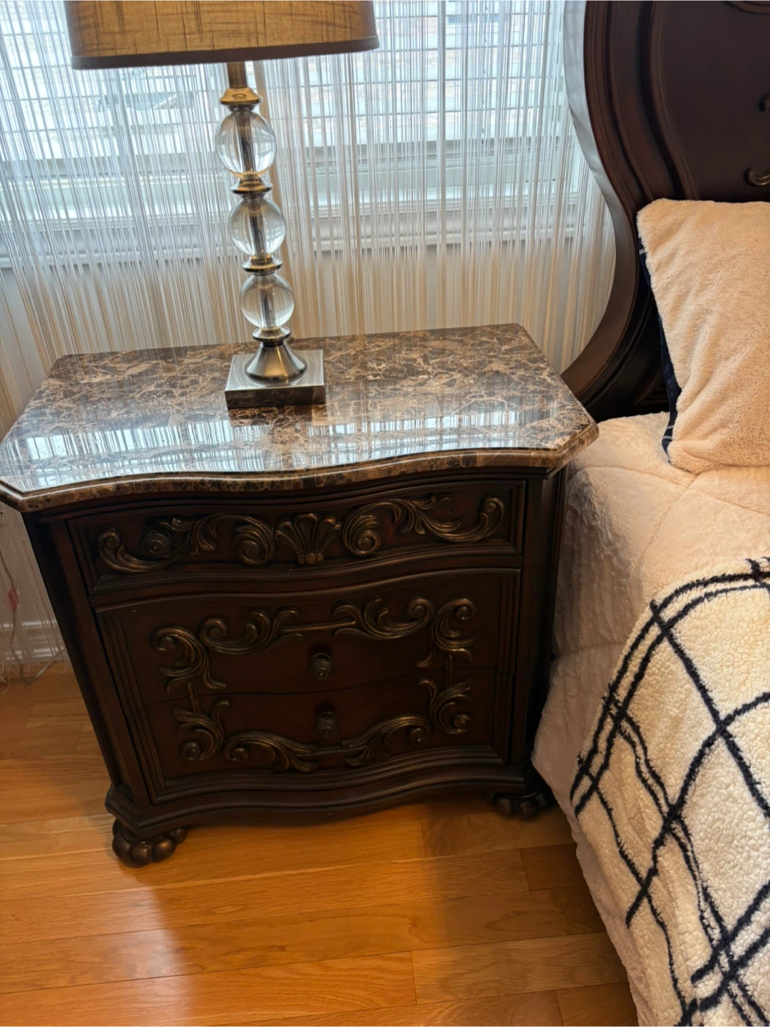 King size bedroom set  Nightstand with Marble Top