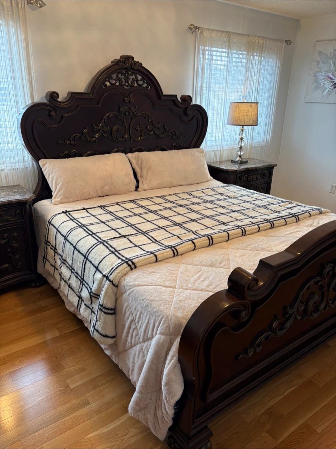 King size bedroom set  Nightstand with Marble Top - photo 4
