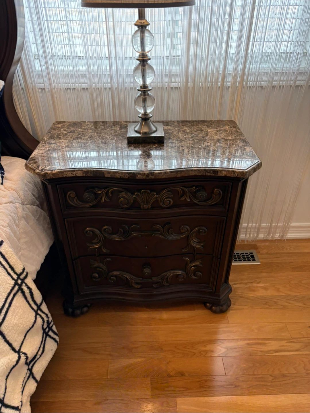 King size bedroom set  Nightstand with Marble Top - photo 3