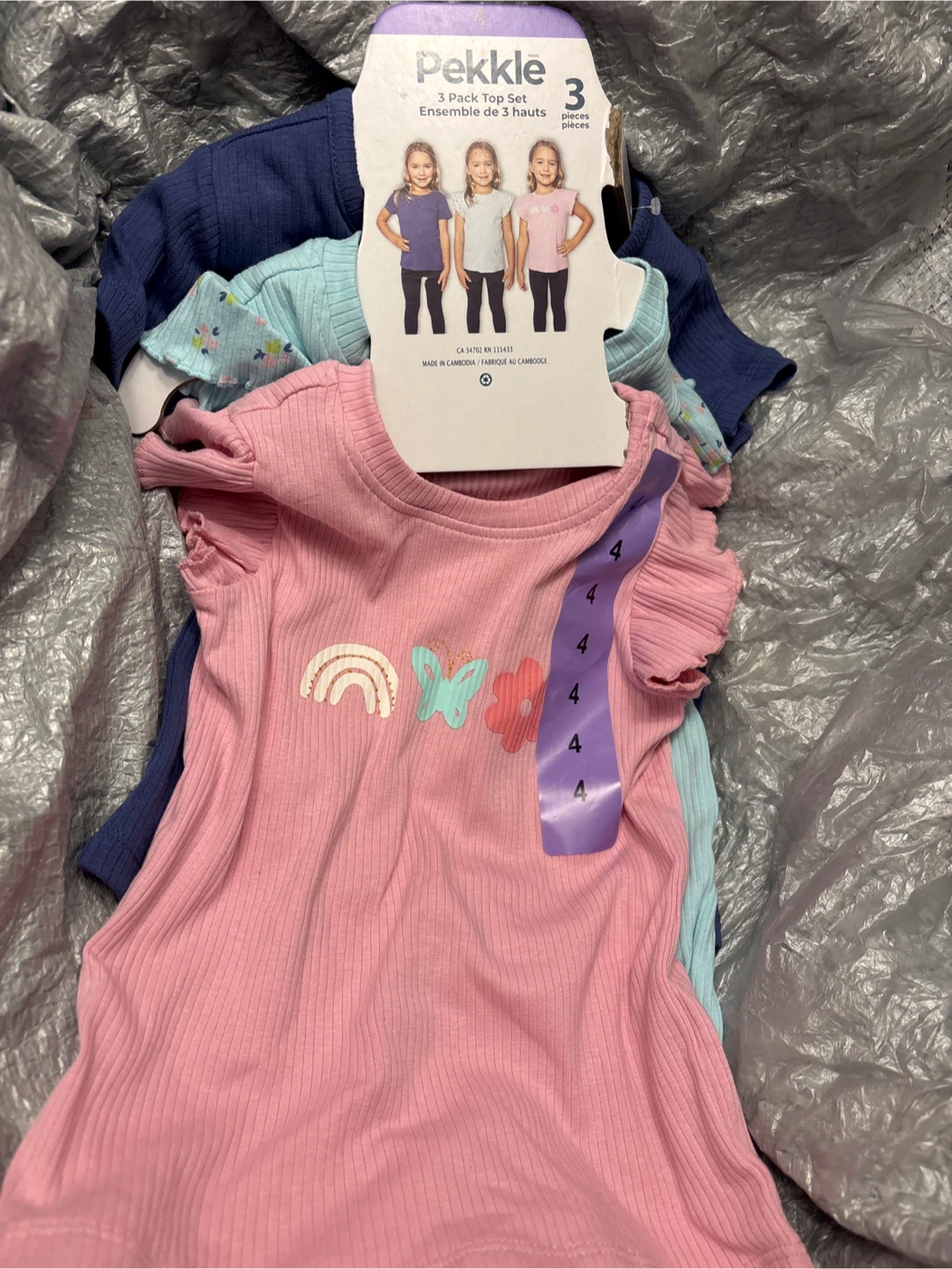 Pekkle Girls 3 Pack Tops Set Size 4