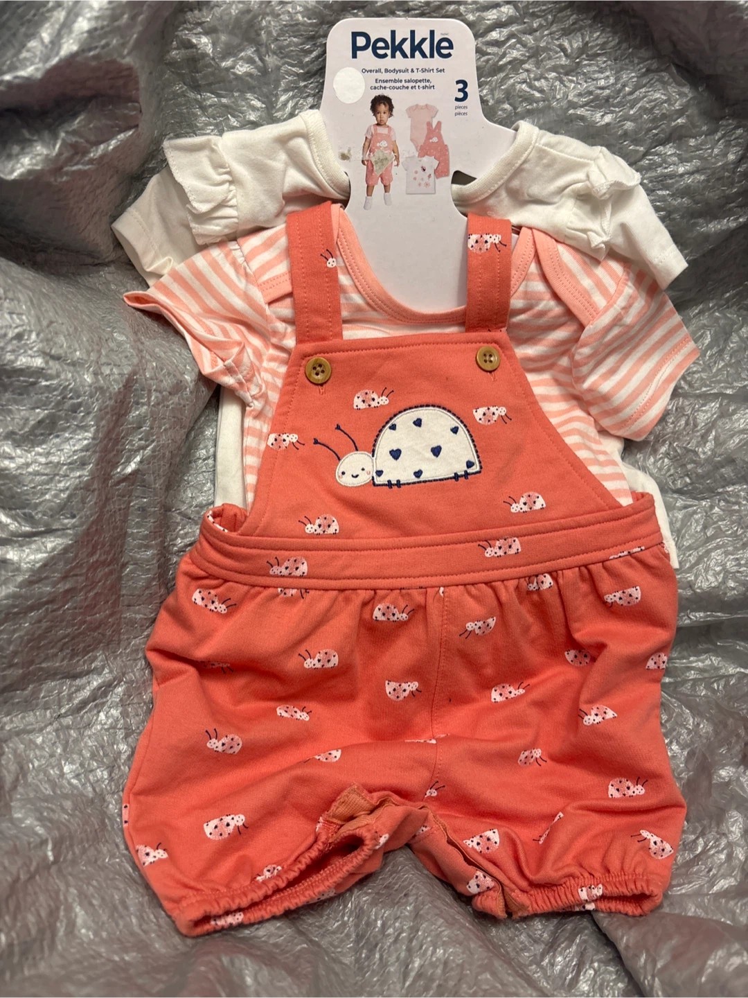 Pekkle Baby Overall, Bodysuit & T-Shirt Set 6M- 3 Pieces