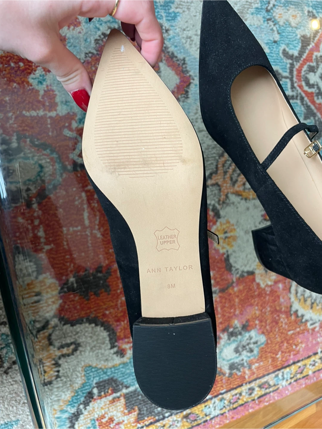 Ann Taylor Black Suede Mary Jane Pointed Toe Flats Size 8M