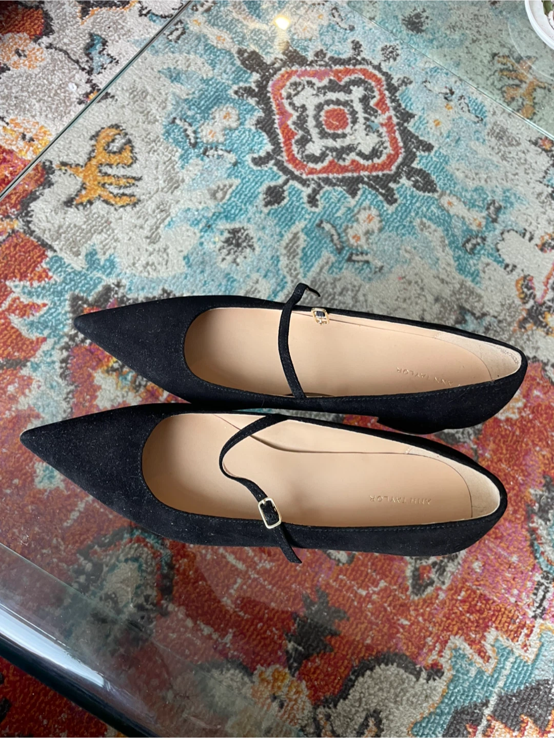 Ann Taylor Black Suede Mary Jane Pointed Toe Flats Size 8M - photo 2