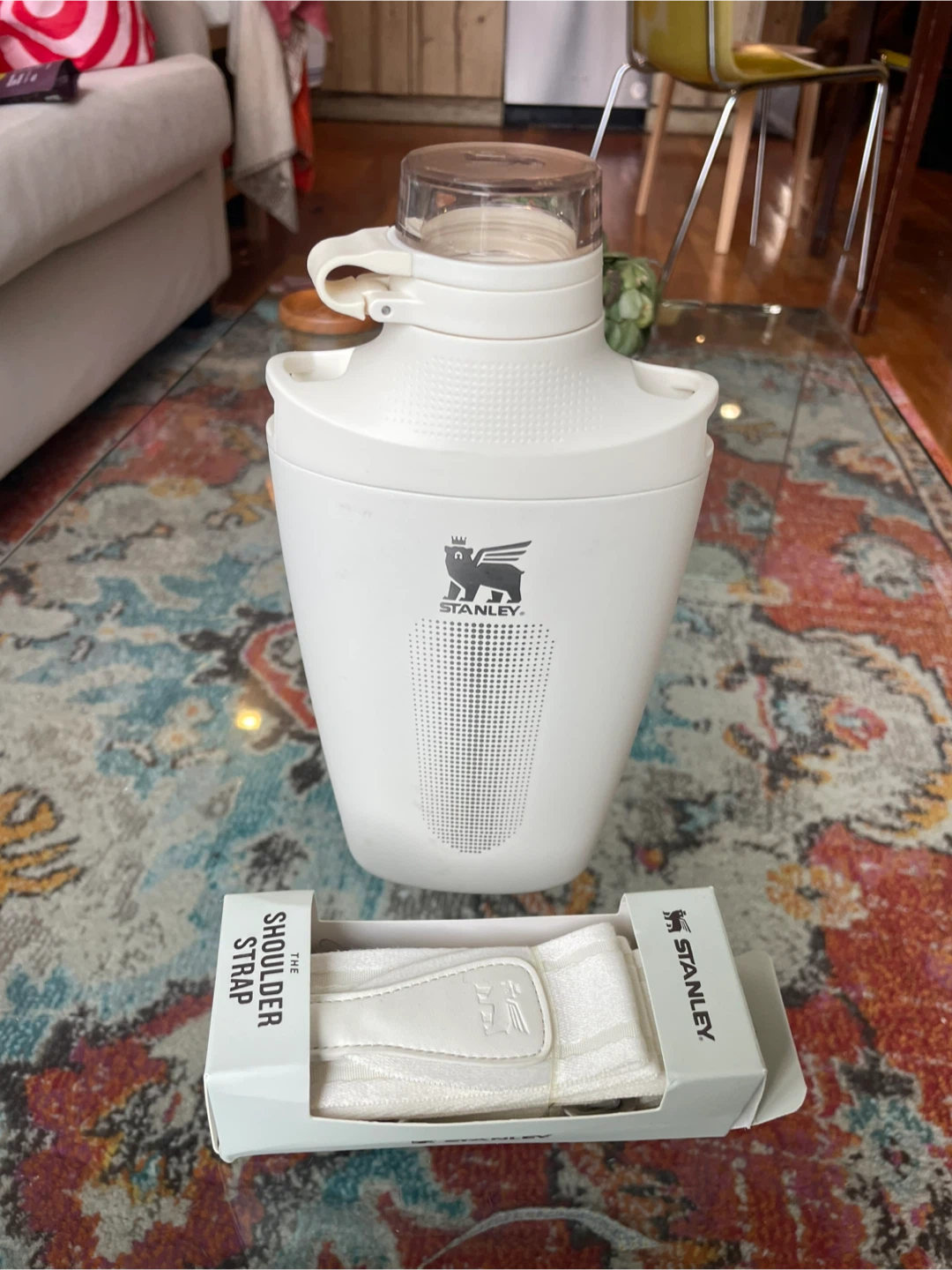 Stanley White Insulated Water Bottle with Shoulder Strap
