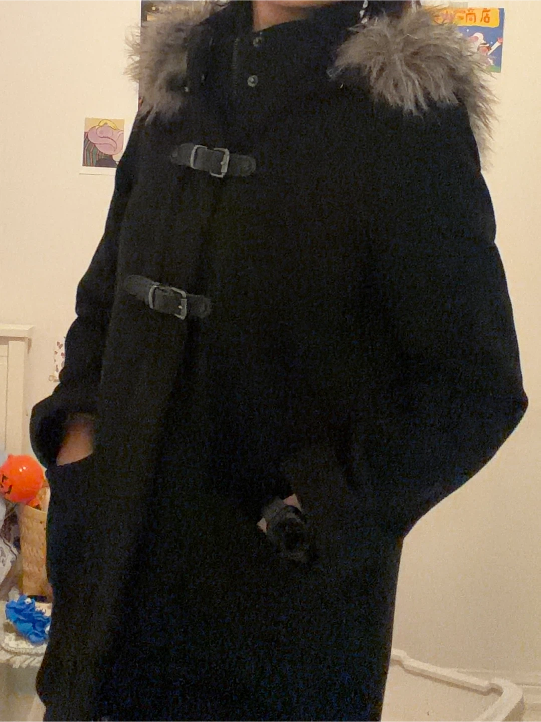 Mango Black Toggle Coat with Faux Fur Hood - photo 3