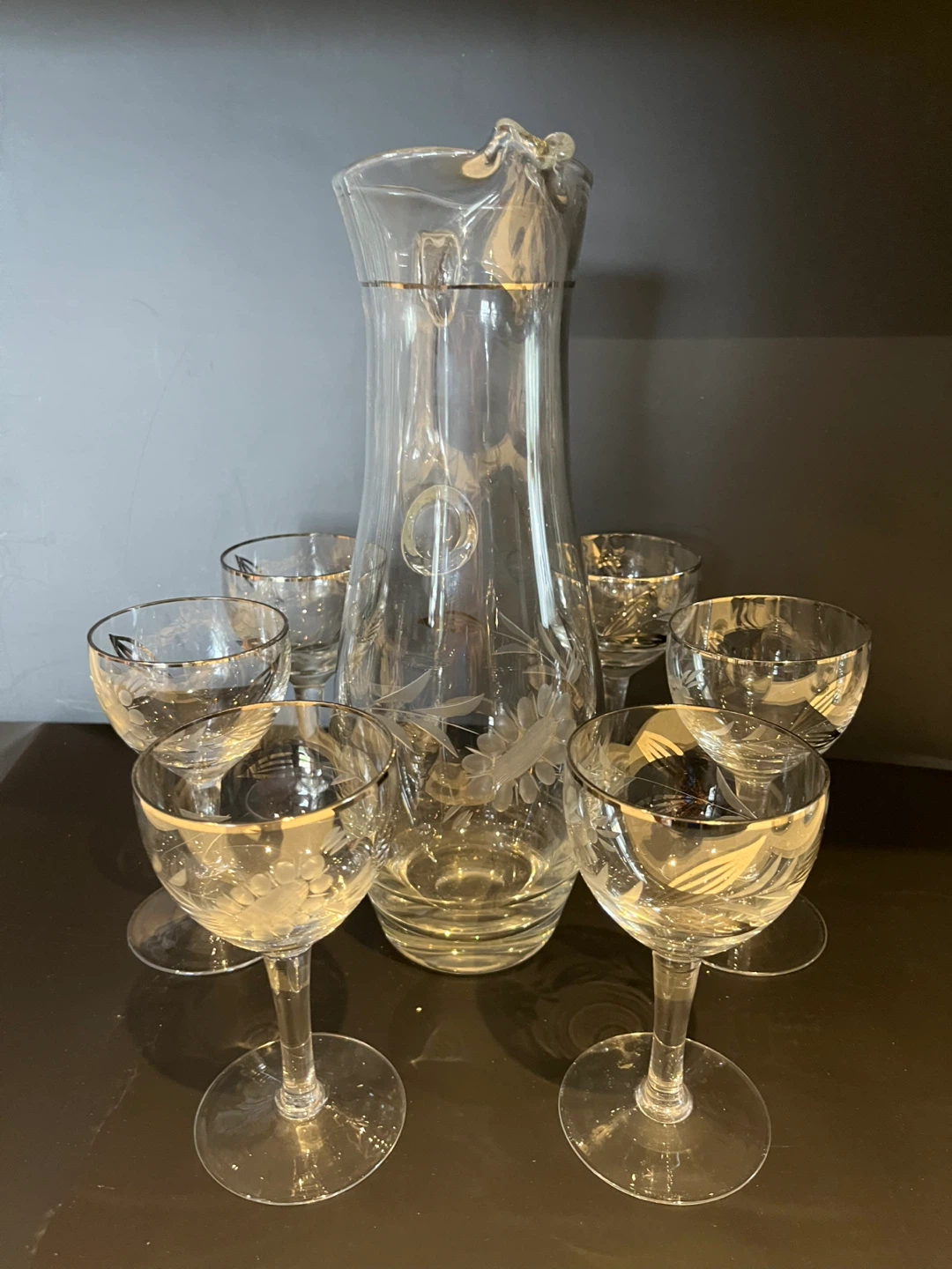 Vintage Glass Pitcher and 6 matching glasses