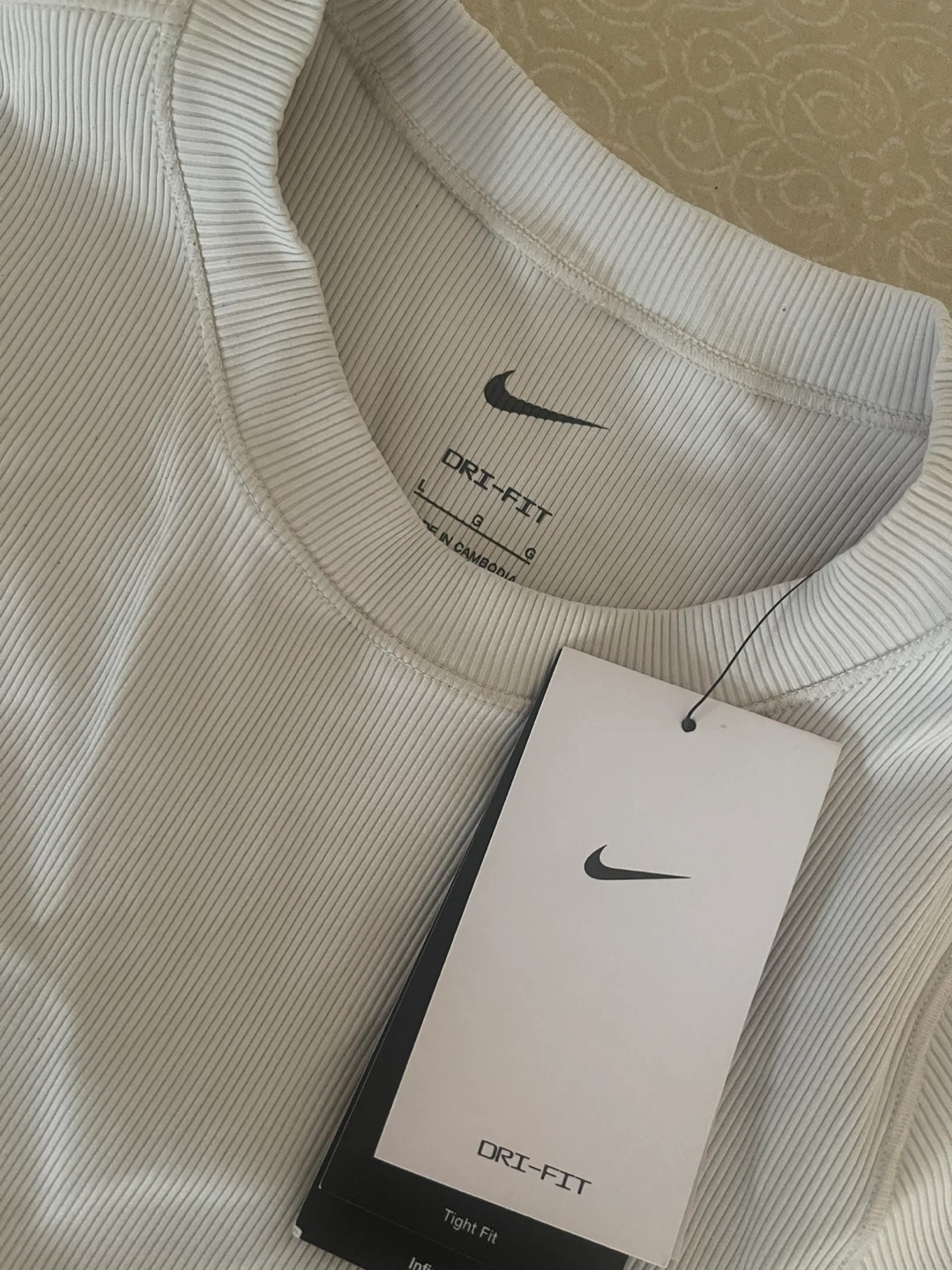 Nike Dri-FIT Ribbed Cropped T-Shirt color beige
