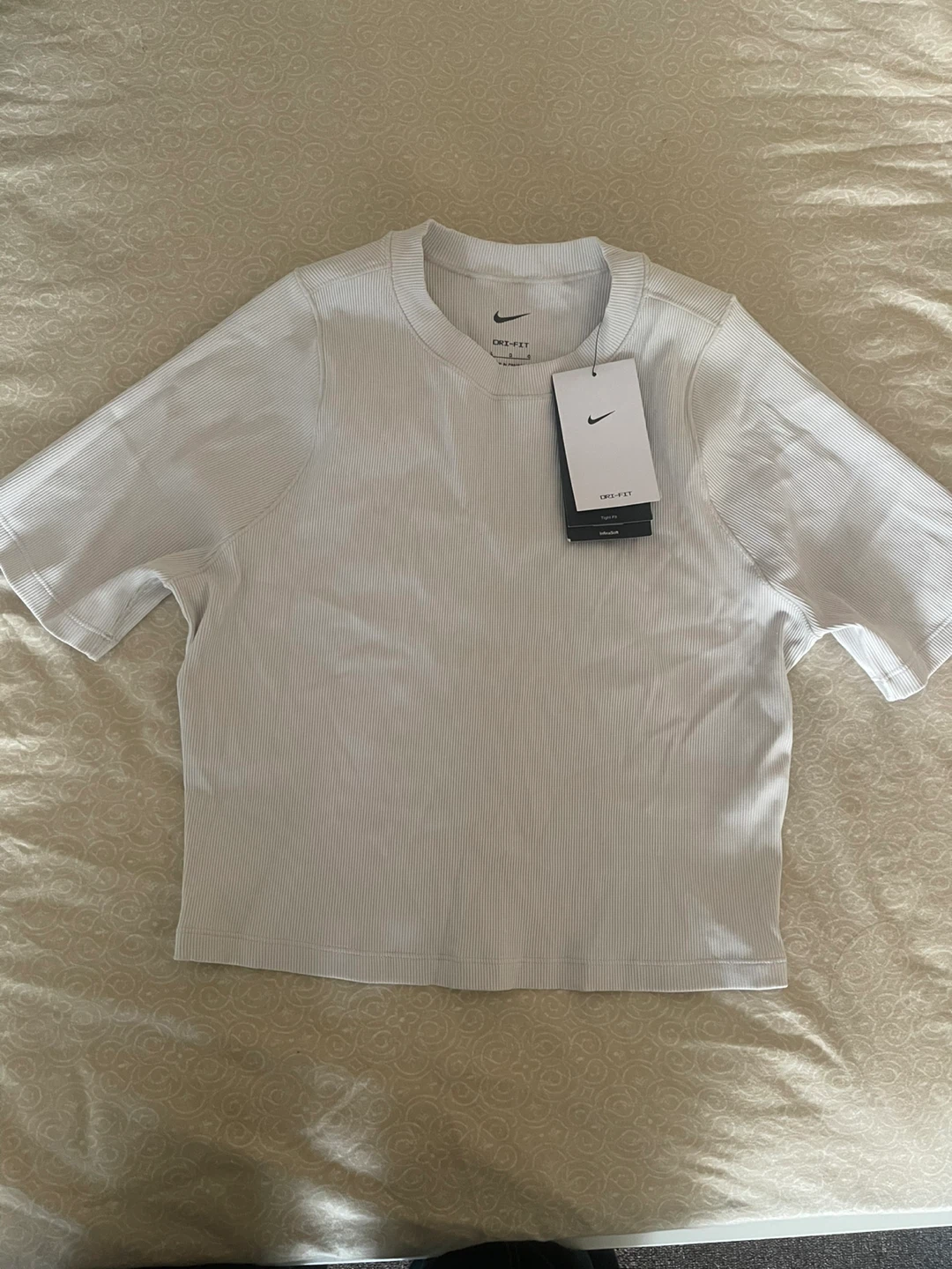 Nike Dri-FIT Ribbed Cropped T-Shirt color beige - photo 2