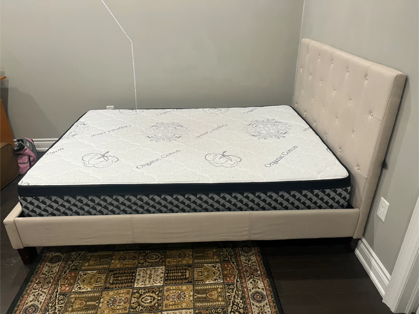 Organic Cotton double Mattress with Upholstered Bed Frame