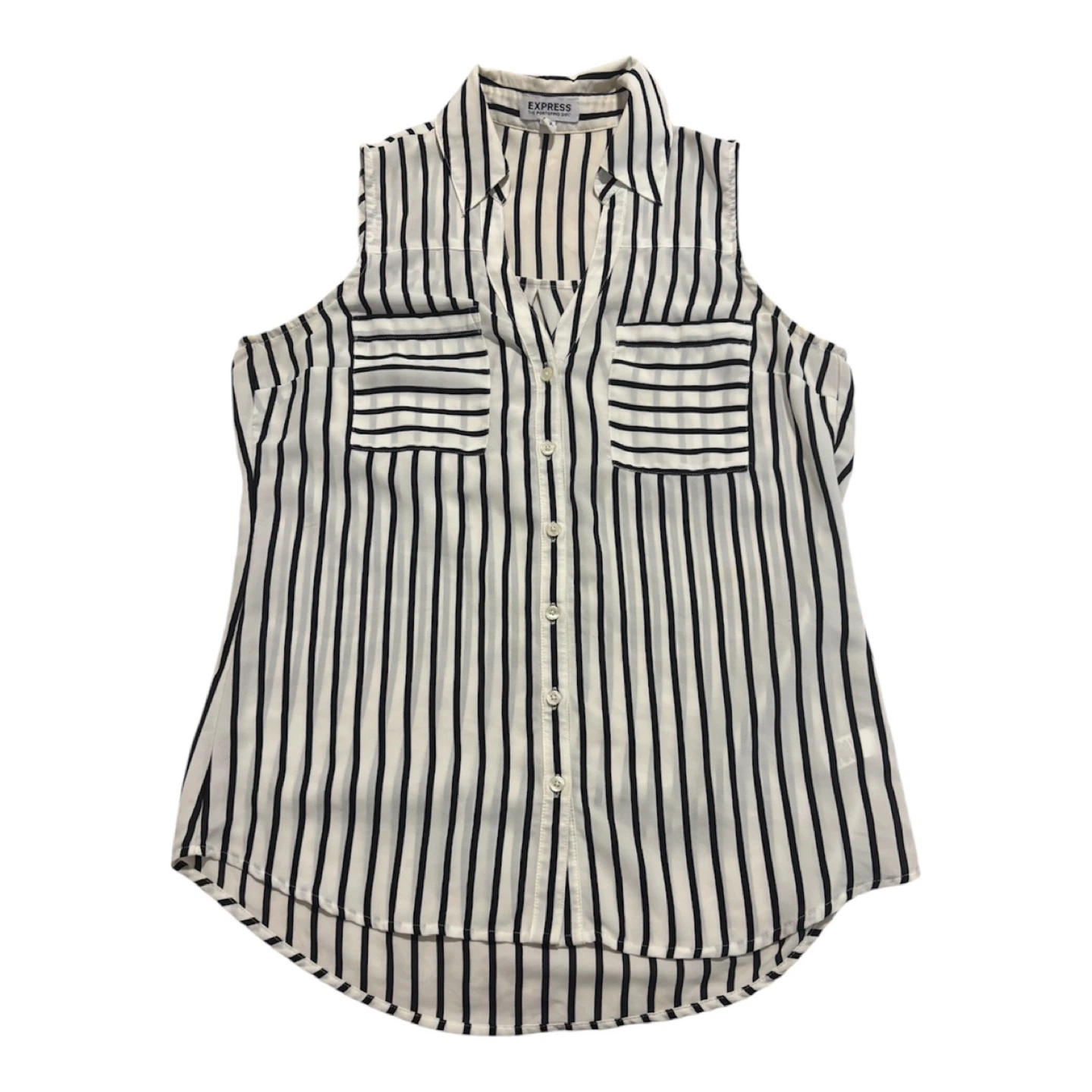EXPRESS Striped Sleeveless Button-Up Shirt - photo 3