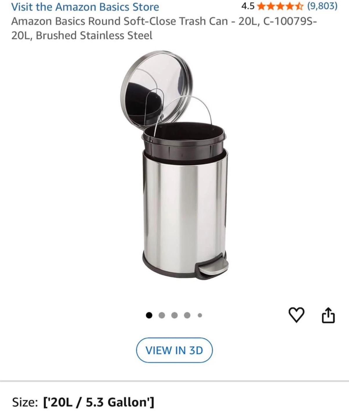 Amazon Basics Round Soft-Close Trash Can - 20L - photo 3