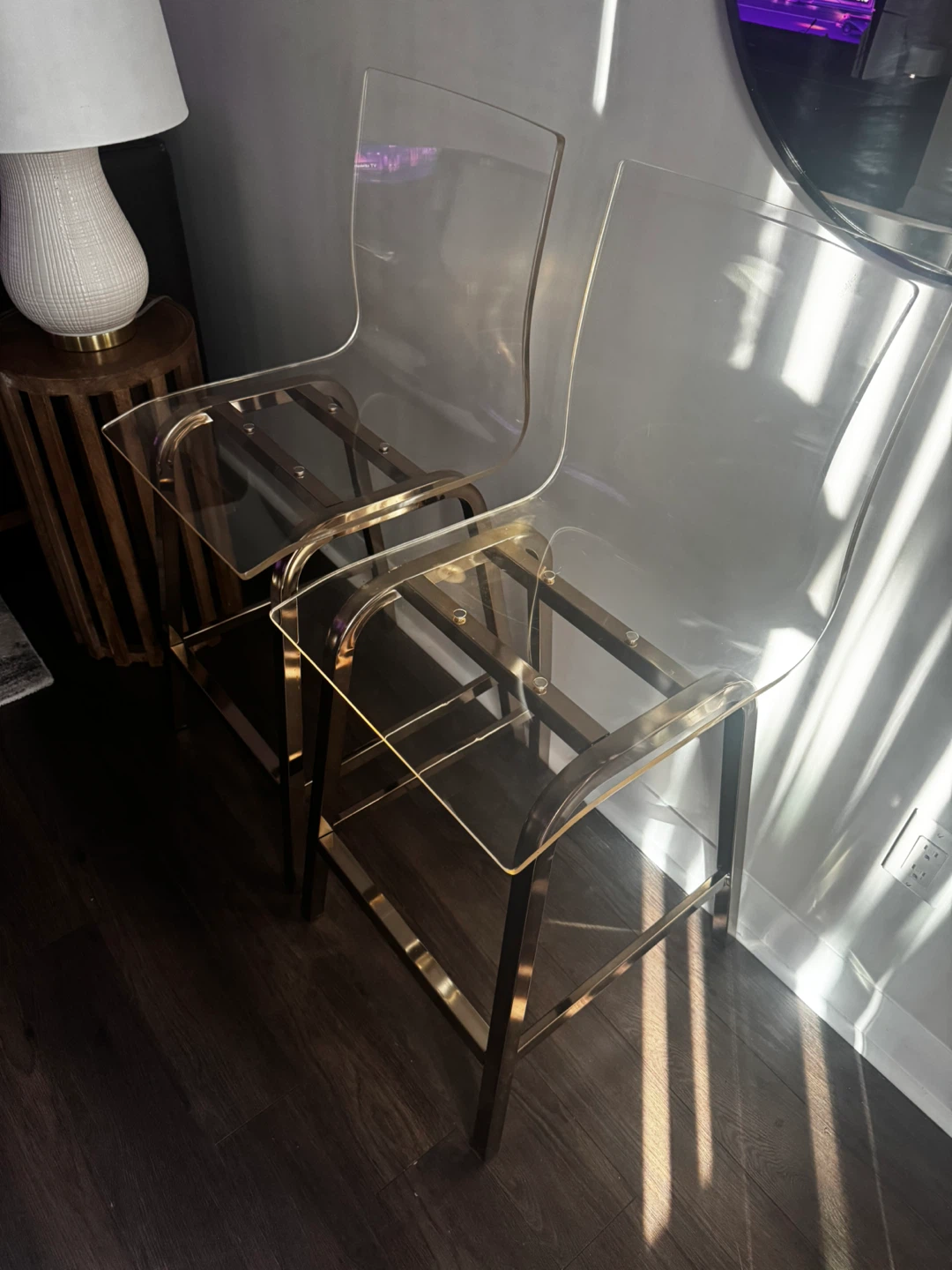 Set of 2 Clear Acrylic Bar Stools with Gold Frame - photo 2