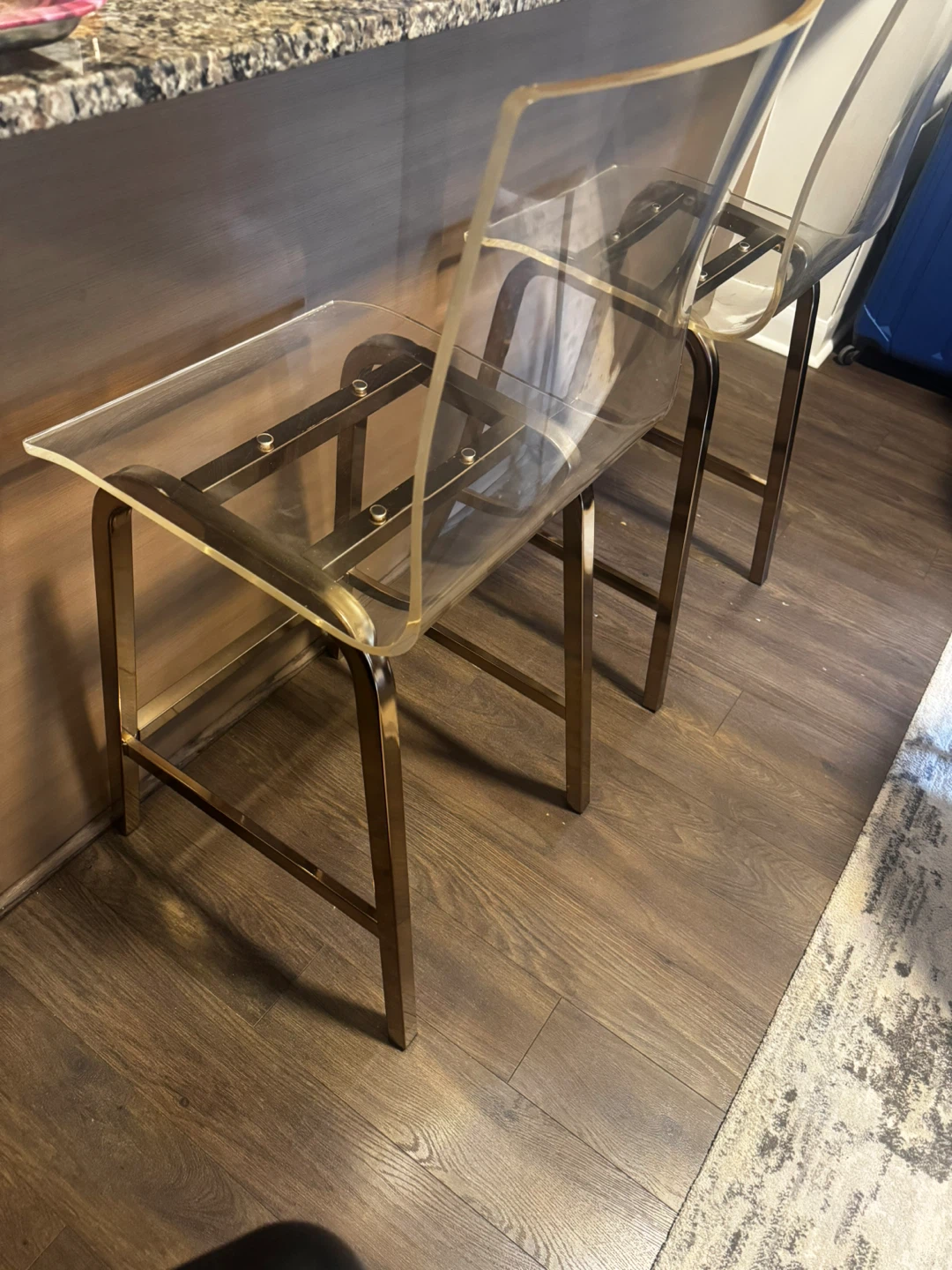 Set of 2 Clear Acrylic Bar Stools with Gold Frame