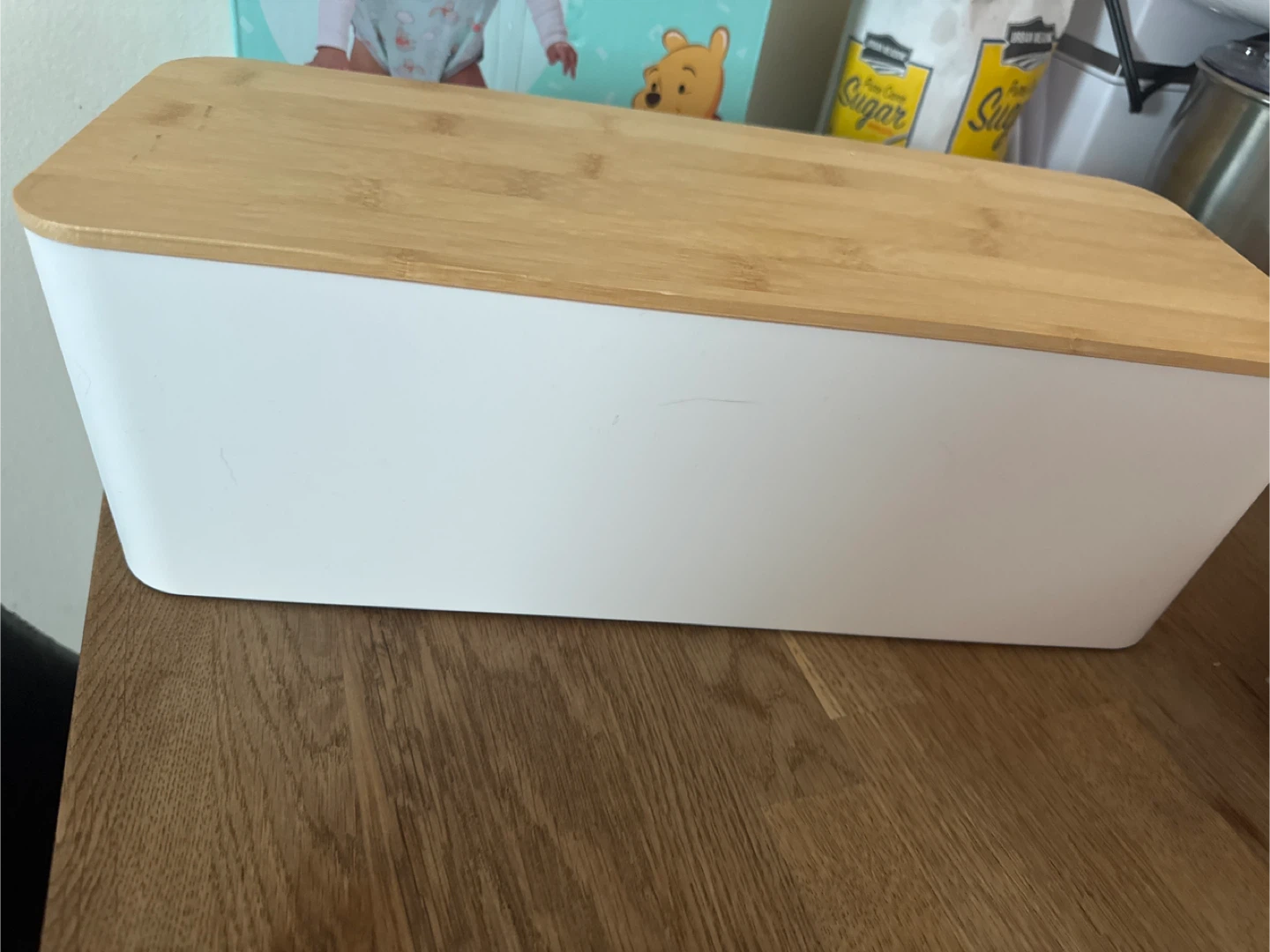 Bamboo Lid Bread Box White