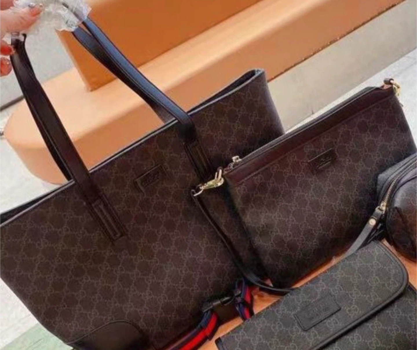 Gucci Monogram Canvas Tote Bag Set with Pouches
