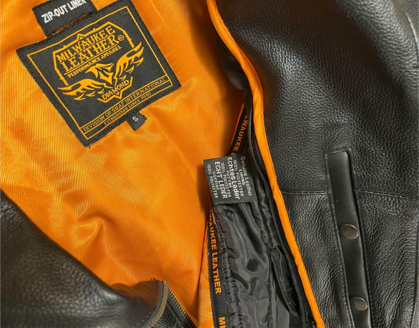Milwaukee Motorcycle Black Leather Jacket Size S - photo 5