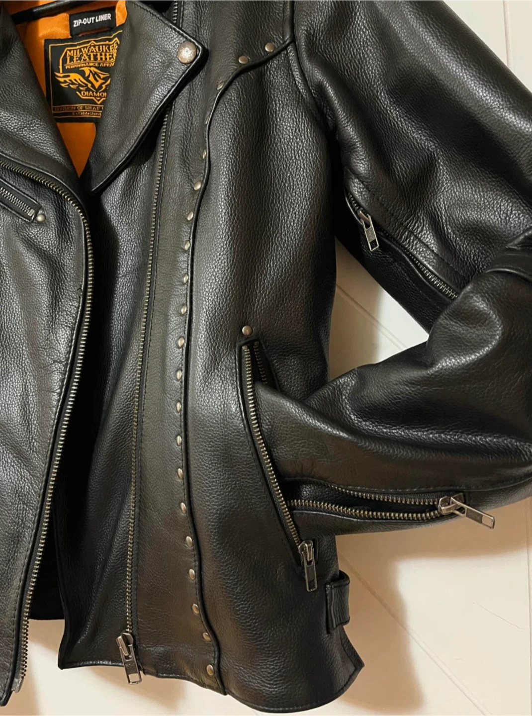 Milwaukee Motorcycle Black Leather Jacket Size S - photo 4