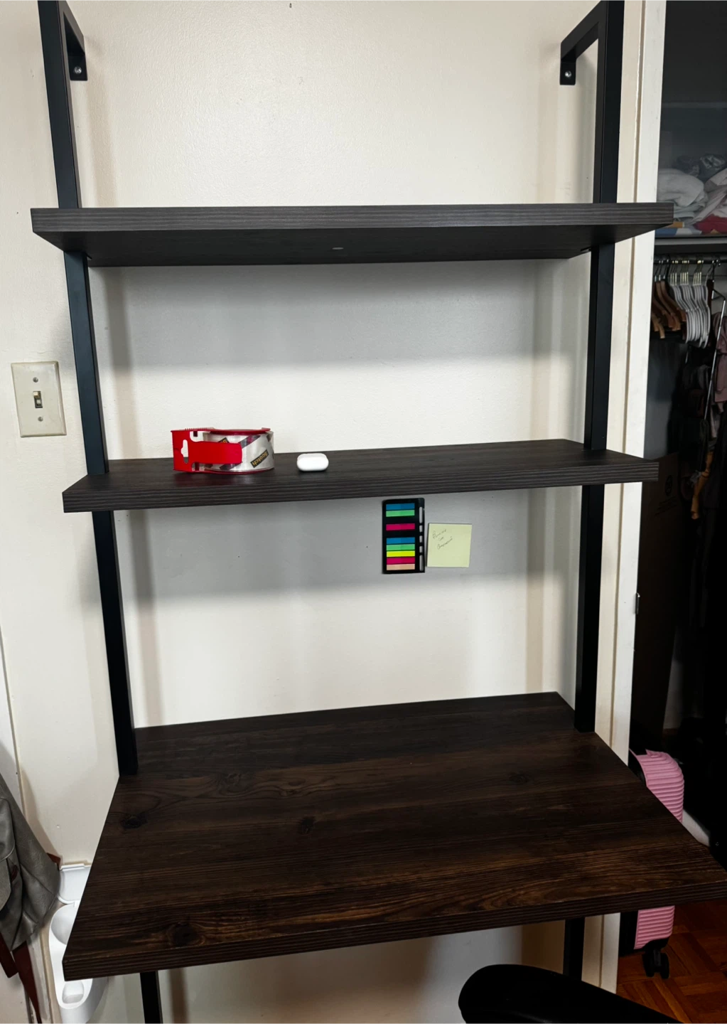Dark Wood and Black Metal Bookshelf / Desk