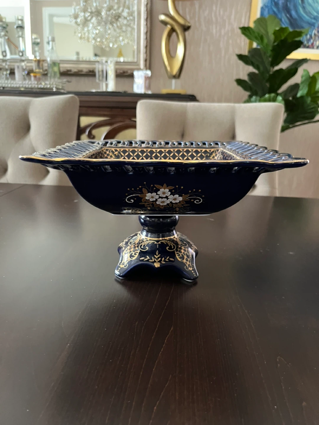 Porcelain Footed Bowl with 24K Gold Trim