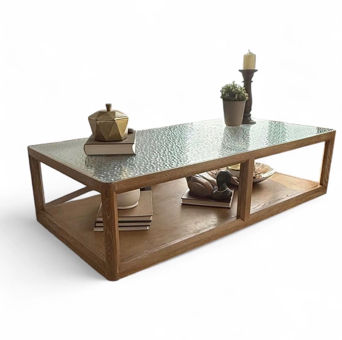 Glass Top Coffee Table with Wood Frame