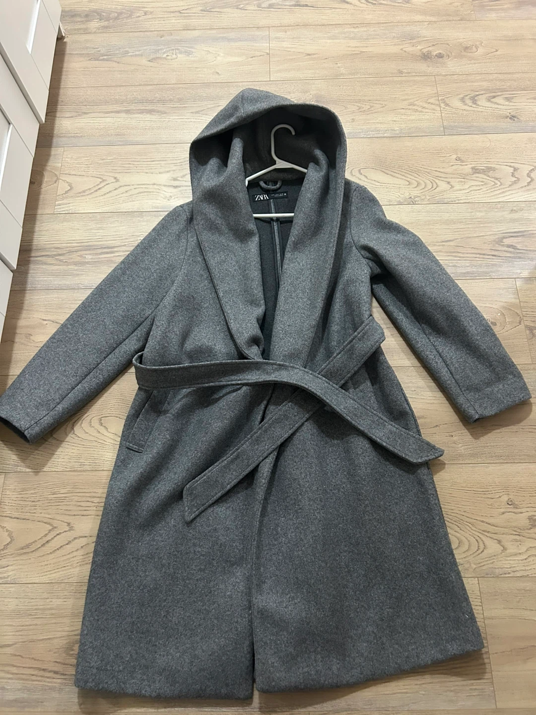 Zara Grey Hooded Belted Wool Blend Coat - photo 2