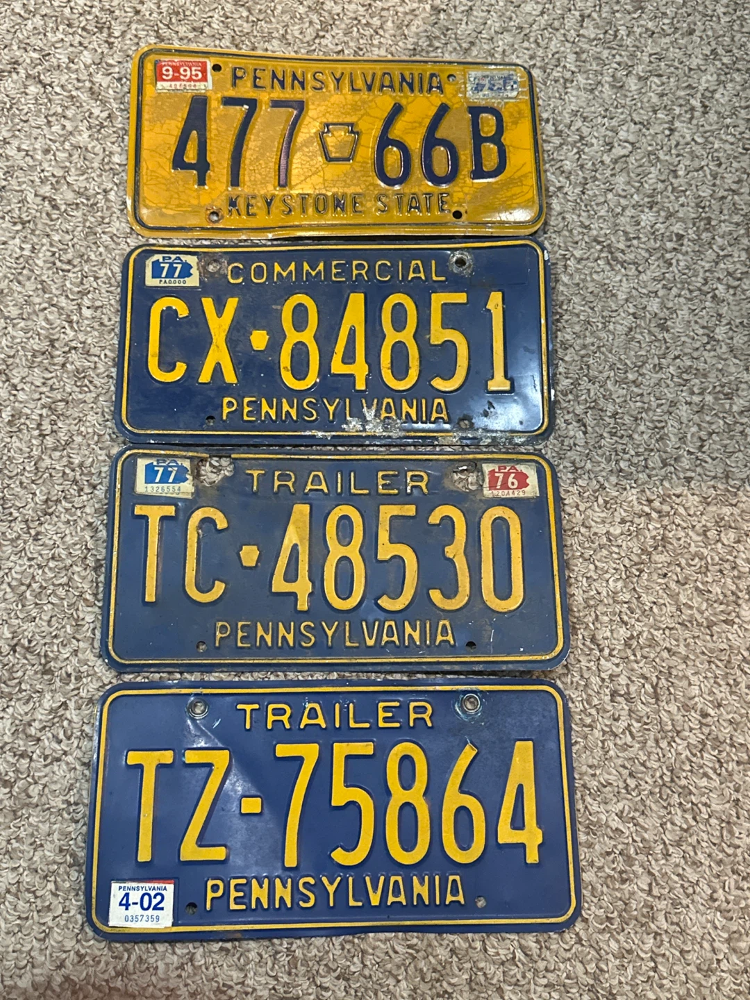Pennsylvania License Plates - 4 Plates
