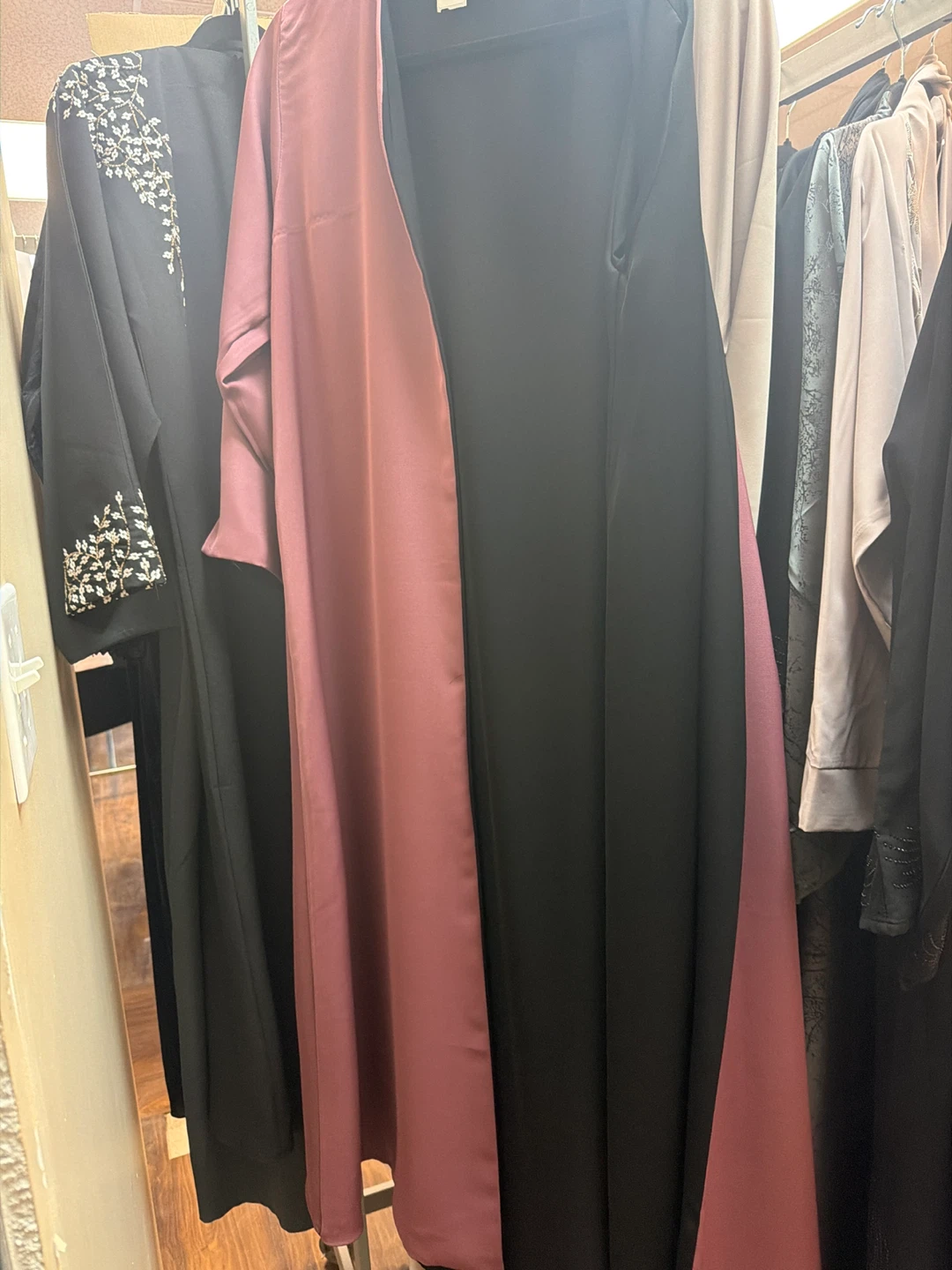 Women's Abaya Kimono Cardigan - Black and Dusty Rose