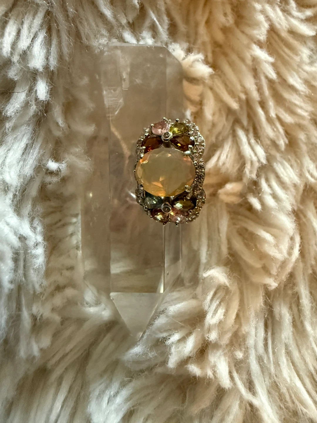 Vintage Sterling Silver Opal and Multi-Gemstone Ring Size 8