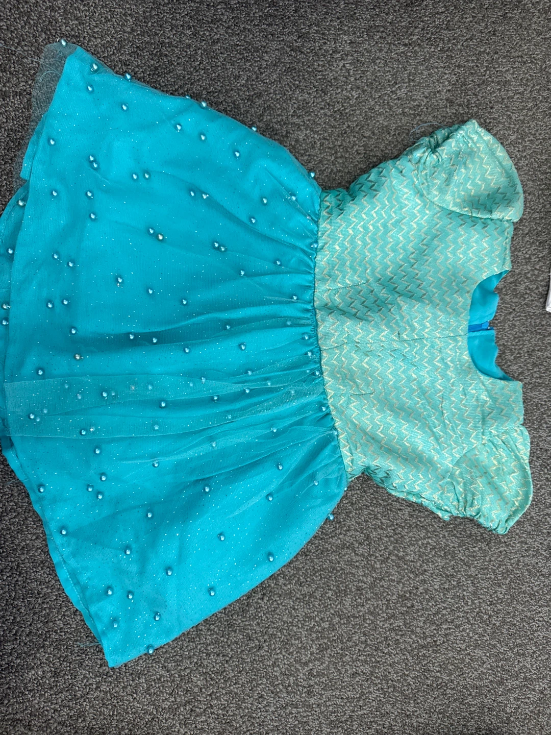 Blue Dress with Pearl Accents