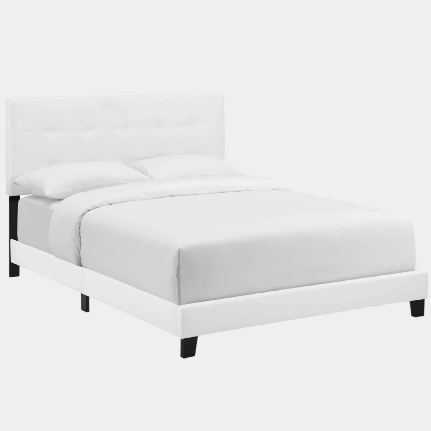 White Upholstered Button Tufted Queen Bed Frame - photo 4
