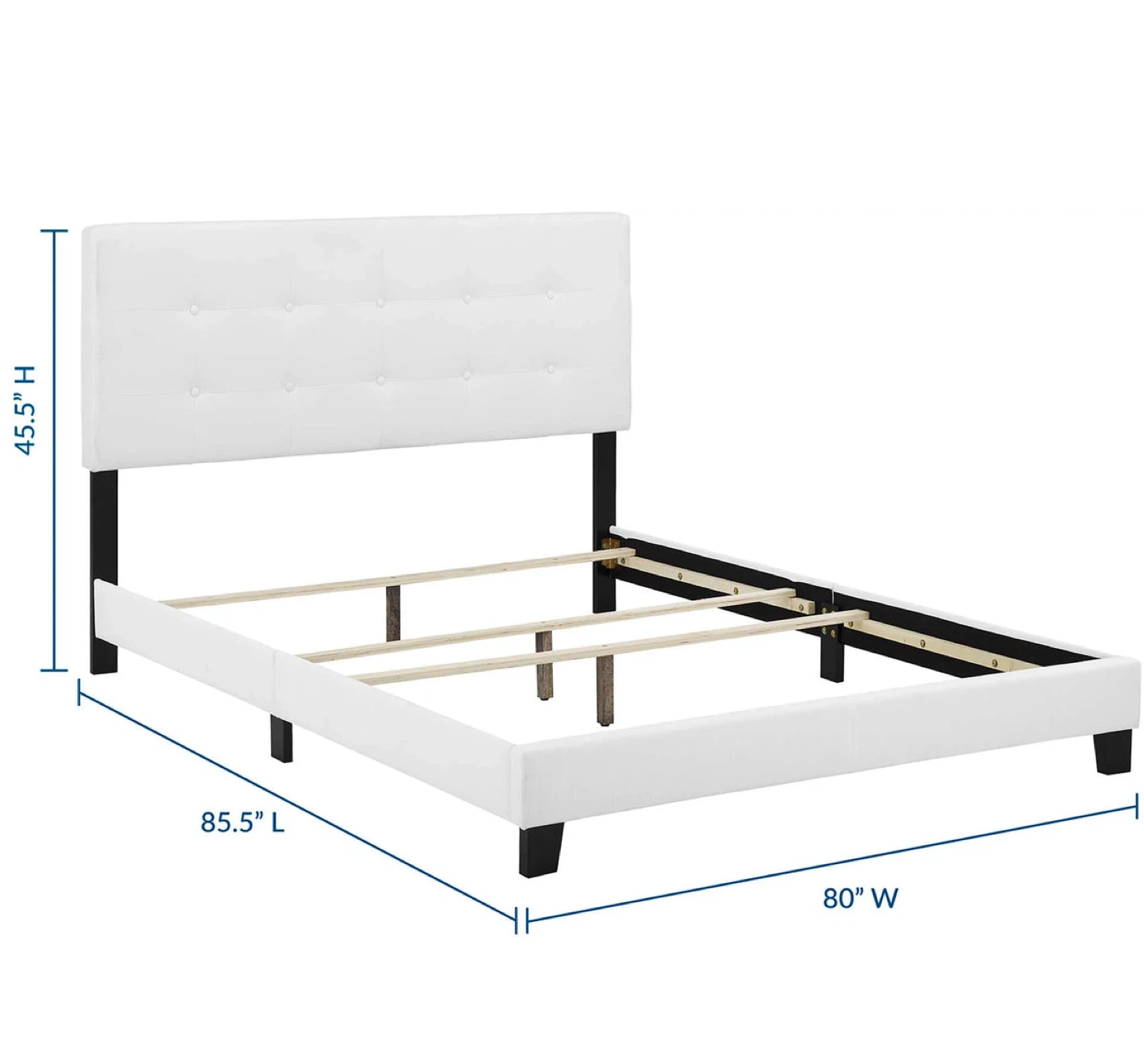 White Upholstered Button Tufted Queen Bed Frame - photo 3