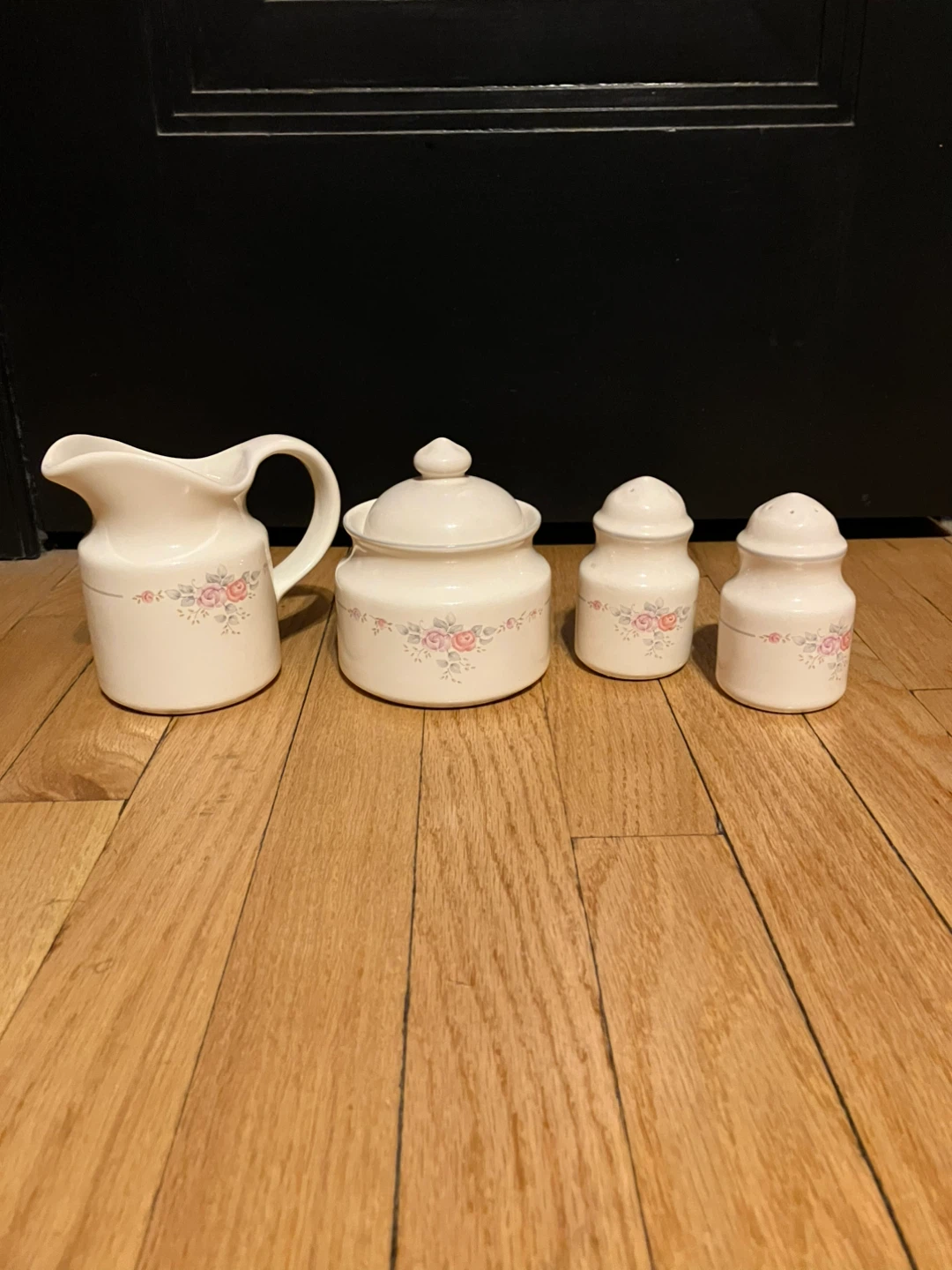Creamer, Sugar Bowl,  Salt & Pepper Shakers Set - Floral Design