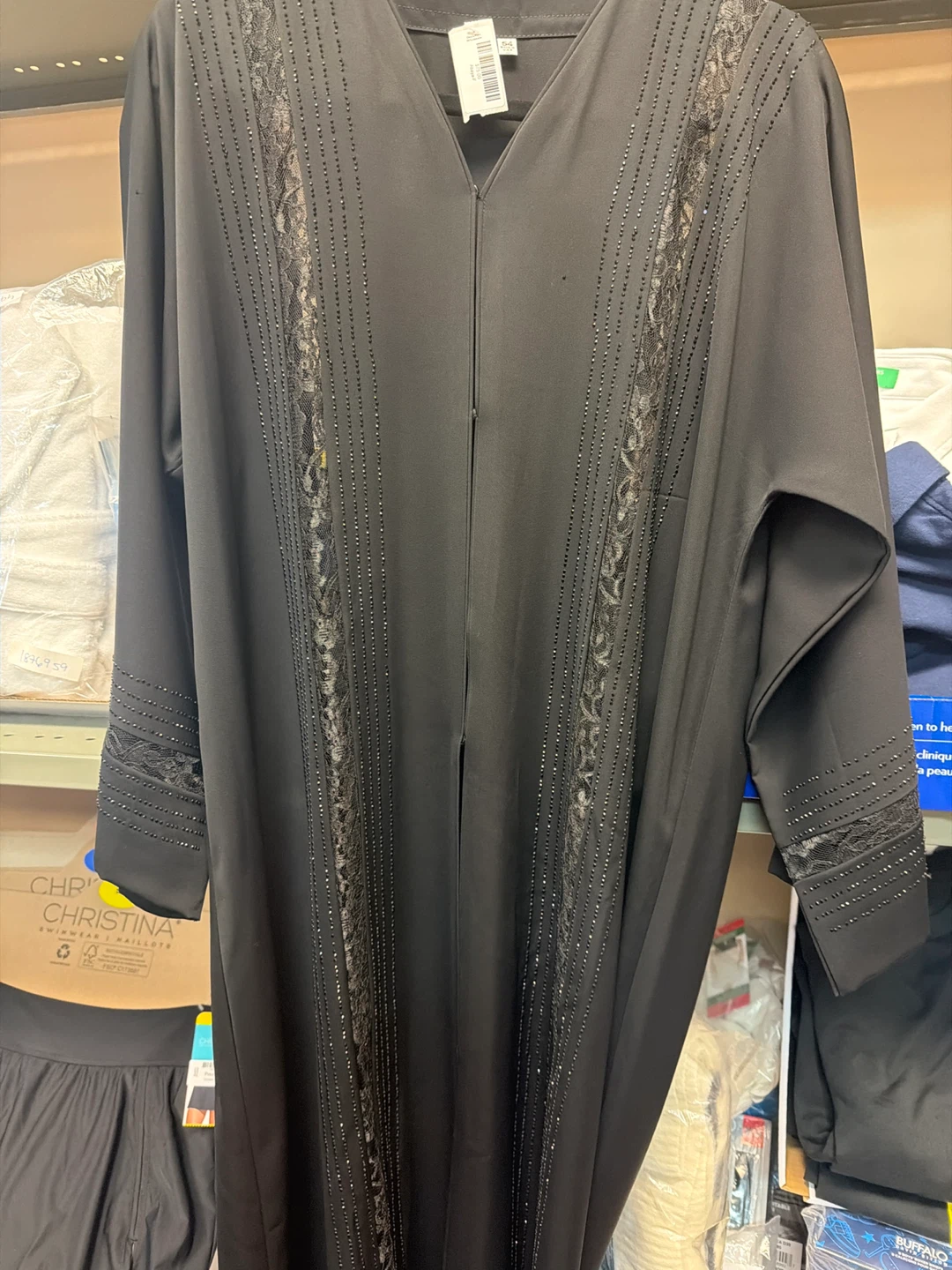 Black Abaya with Lace and Beaded Detail - photo 2